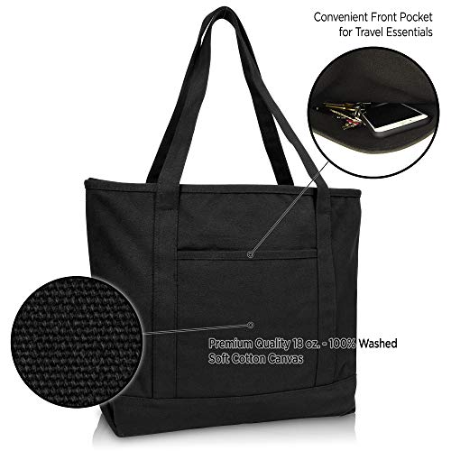DALIX 20" Solid Color Cotton Canvas Shopping Tote Bag in Black - Image 6