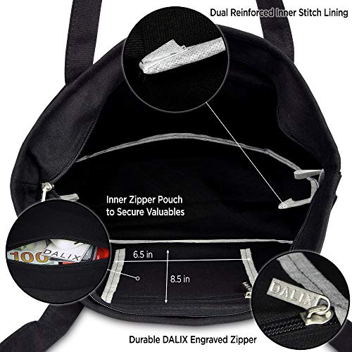 DALIX 20" Solid Color Cotton Canvas Shopping Tote Bag in Black - Image 7