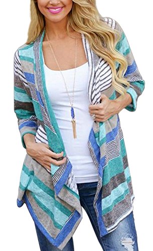 DEARCASE Women's 3/4 Sleeve Cardigans Striped Printed Open Front Draped Kimono Loose Cardigan - Image 3
