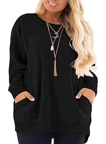DOLNINE Women's Plus Size Sweatshirts Color Block Long Sleeve Pocket Shirts Tops