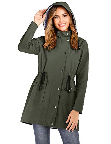 DOSWODE Women Waterproof Raincoat Lightweight Rain Jacket Hooded Windbreaker Trench Coats - Image 3