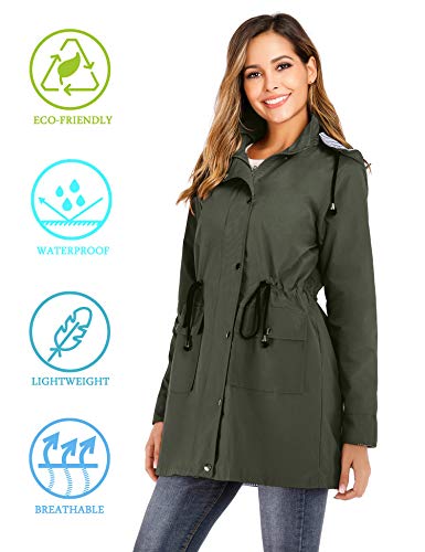DOSWODE Women Waterproof Raincoat Lightweight Rain Jacket Hooded Windbreaker Trench Coats - Image 4