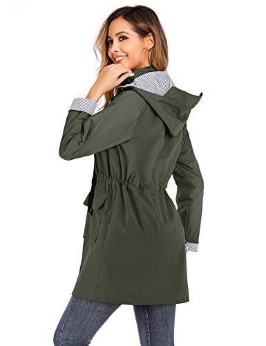 DOSWODE Women Waterproof Raincoat Lightweight Rain Jacket Hooded Windbreaker Trench Coats - Image 5