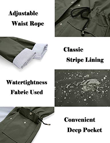 DOSWODE Women Waterproof Raincoat Lightweight Rain Jacket Hooded Windbreaker Trench Coats - Image 6