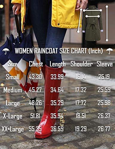 DOSWODE Women Waterproof Raincoat Lightweight Rain Jacket Hooded Windbreaker Trench Coats - Image 7