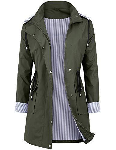DOSWODE Women Waterproof Raincoat Lightweight Rain Jacket Hooded Windbreaker Trench Coats