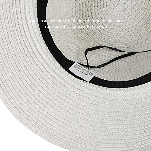 DRESHOW Women Straw Panama Hat Fedora Beach Sun Hat Wide Brim Straw Roll up Hat UPF 50+ - Image 5
