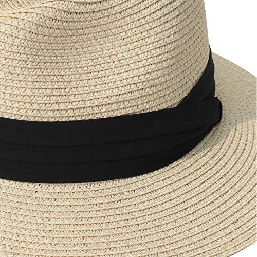 DRESHOW Women Straw Panama Hat Fedora Beach Sun Hat Wide Brim Straw Roll up Hat UPF 50+ - Image 6