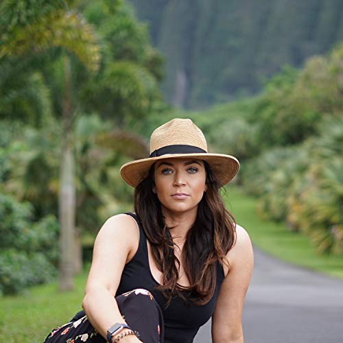 DRESHOW Women Straw Panama Hat Fedora Beach Sun Hat Wide Brim Straw Roll up Hat UPF 50+ - Image 7