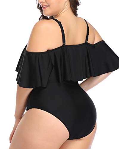 Daci Plus Size One Piece Swimsuits for Women Off Shoulder Ruffle Bathing Suits Flounce Tummy Control Swimwear - Image 7