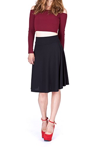 Dani's Choice Impeccable Elastic High Waist A-line Full Flared Swing Skater Knee Length Skirt - Image 3