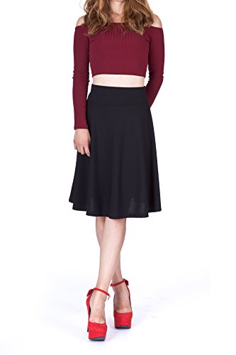 Dani's Choice Impeccable Elastic High Waist A-line Full Flared Swing Skater Knee Length Skirt - Image 4