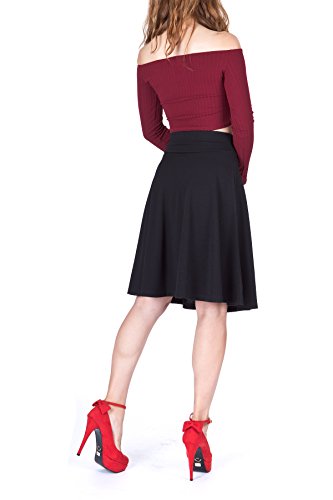 Dani's Choice Impeccable Elastic High Waist A-line Full Flared Swing Skater Knee Length Skirt - Image 5