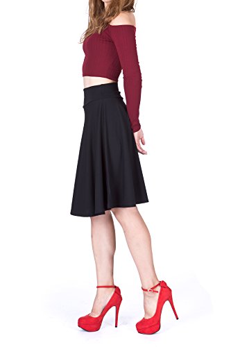 Dani's Choice Impeccable Elastic High Waist A-line Full Flared Swing Skater Knee Length Skirt - Image 2