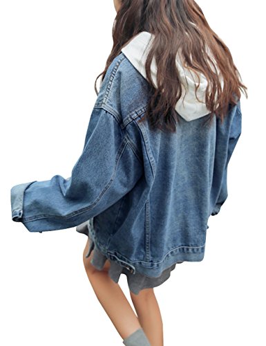 Dasior Women's Denim Jacket Long Blue Jean Jackets Button Down Casual Boyfriend Oversized Loose Coat - Image 3