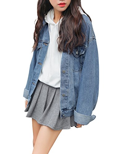 Dasior Women's Denim Jacket Long Blue Jean Jackets Button Down Casual Boyfriend Oversized Loose Coat - Image 4