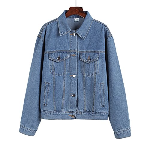 Dasior Women's Denim Jacket Long Blue Jean Jackets Button Down Casual Boyfriend Oversized Loose Coat - Image 6