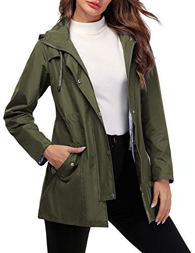 Doreyi Women Rain Jacket Striped Lined Hooded Lightweight Outdoor Waterproof Raincoat - Image 3