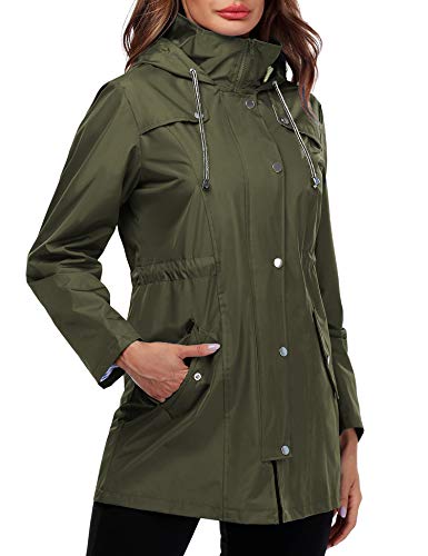 Doreyi Women Rain Jacket Striped Lined Hooded Lightweight Outdoor Waterproof Raincoat - Image 4