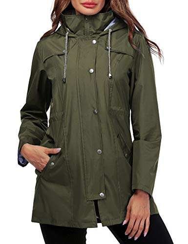 Doreyi Women Rain Jacket Striped Lined Hooded Lightweight Outdoor Waterproof Raincoat