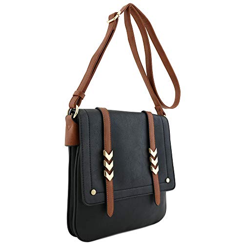 ALYSSA Double Compartment Large Flapover Crossbody Bag with Colorblock Straps - Image 3