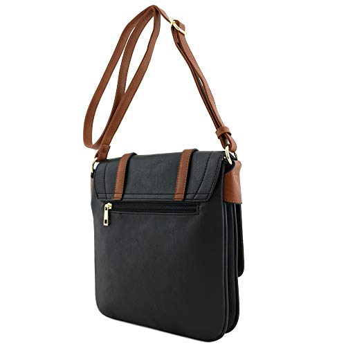 ALYSSA Double Compartment Large Flapover Crossbody Bag with Colorblock Straps - Image 4