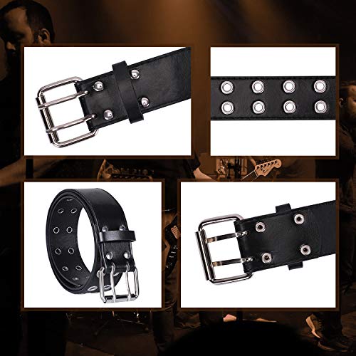 WHIPPY Double Grommet Belt for Women Men PU Leather Double Prong Buckle Vintage Punk Rock Jeans Belts - Image 4