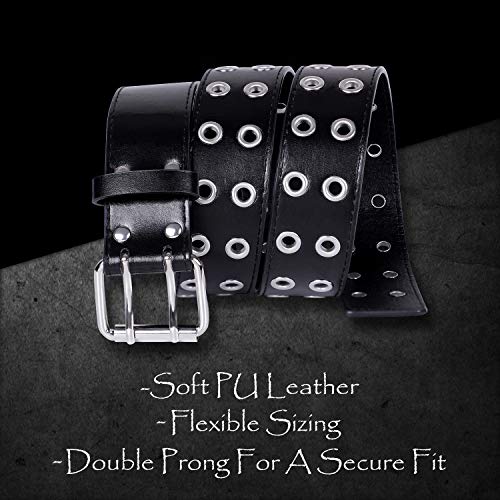 WHIPPY Double Grommet Belt for Women Men PU Leather Double Prong Buckle Vintage Punk Rock Jeans Belts - Image 5