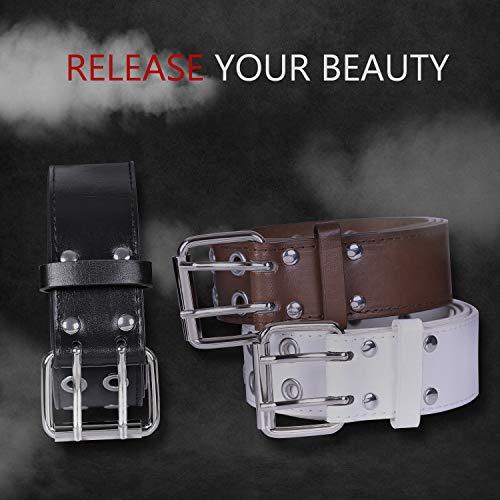 WHIPPY Double Grommet Belt for Women Men PU Leather Double Prong Buckle Vintage Punk Rock Jeans Belts - Image 8