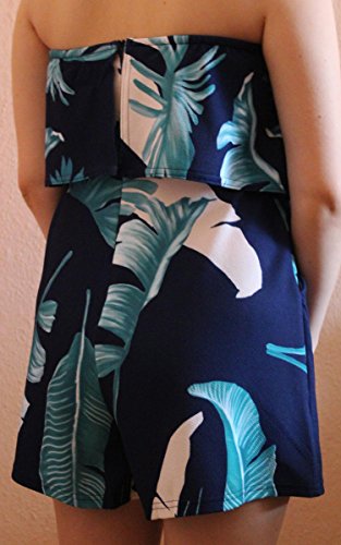 ECOWISH Women Off Shoulder Romper Strapless Floral Print Striped Beach Shorts Jumpsuit - Image 3