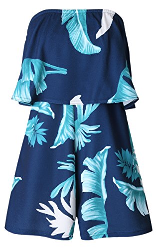 ECOWISH Women Off Shoulder Romper Strapless Floral Print Striped Beach Shorts Jumpsuit - Image 4