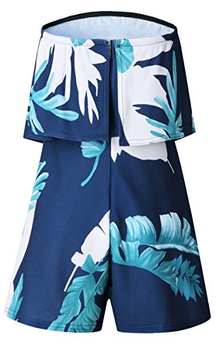 ECOWISH Women Off Shoulder Romper Strapless Floral Print Striped Beach Shorts Jumpsuit - Image 5