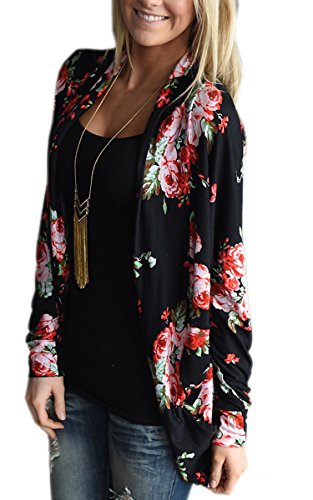 ECOWISH Womens Boho Irregular Long Sleeve Wrap Kimono Cardigans Casual Coverup Coat Tops Outwear S-3XL