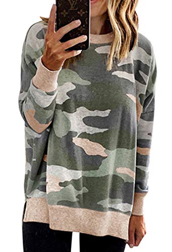 ECOWISH Women's Camouflage Print Casual Leopard Pullover Long Sleeve Sweatshirts Top Blouse