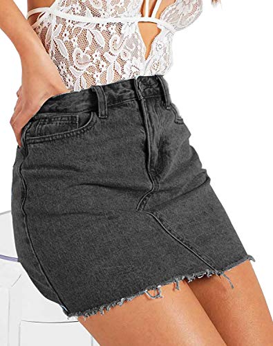 Eliacher Women's High Waisted Jean Skirt Slim Fit Zip Front Elastic Bodycon Denim Mini Skirt - Image 3
