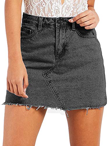 Eliacher Women's High Waisted Jean Skirt Slim Fit Zip Front Elastic Bodycon Denim Mini Skirt