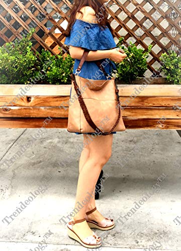 Extra Whipstitched Braid Strap 2 Way Multi Pocket Compartment Vegan Leather Boho Hobo Bag X-LARGE - Image 3