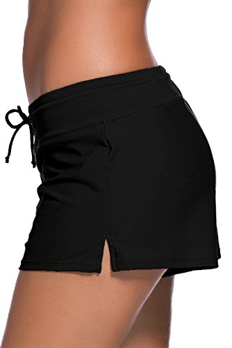 BURKLUM Women’s Comfortable Swim Boardshort Waistband Swimsuit Bottom Black Small - Image 3