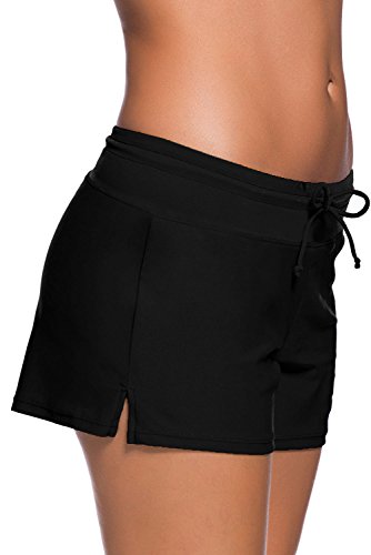 BURKLUM Women’s Comfortable Swim Boardshort Waistband Swimsuit Bottom Black Small - Image 4