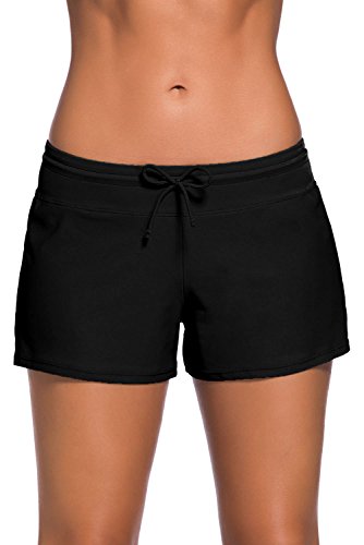 BURKLUM Women’s Comfortable Swim Boardshort Waistband Swimsuit Bottom Black Small