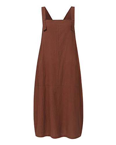 FLORHO Women Casual Spaghetti Strap Overalls Loose Jumper Dress with Side Pocket - Image 4