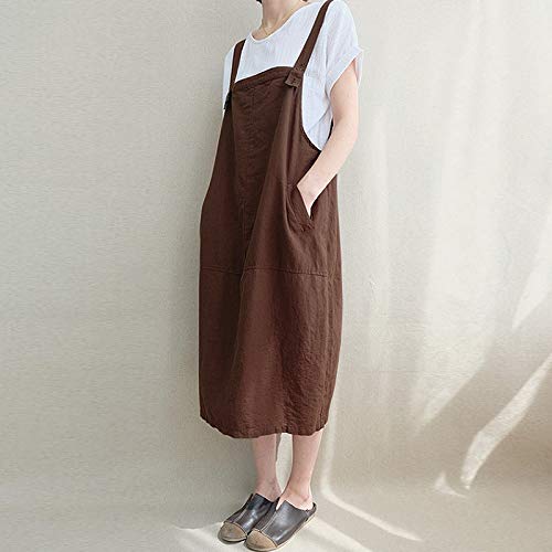 FLORHO Women Casual Spaghetti Strap Overalls Loose Jumper Dress with Side Pocket - Image 6