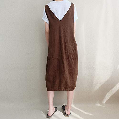 FLORHO Women Casual Spaghetti Strap Overalls Loose Jumper Dress with Side Pocket - Image 7