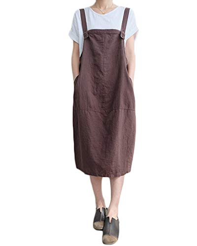 FLORHO Women Casual Spaghetti Strap Overalls Loose Jumper Dress with Side Pocket