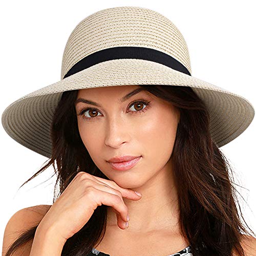 FURTALK Beach Hats for Women Foldable Packable Wide Brim Sun Visor Hat with Ponytail Hole UPF50+ Cap for Travel
