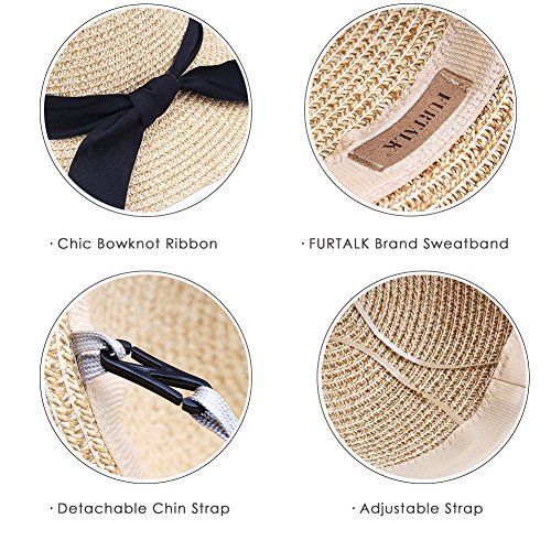 FURTALK Womens Beach Sun Straw Hat UV UPF50 Travel Foldable Brim Summer UV Hat - Image 5