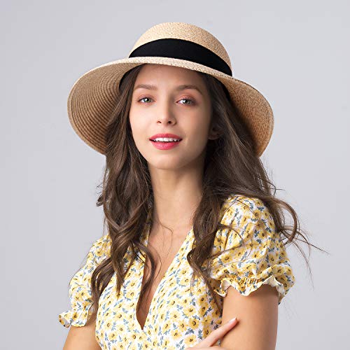 FURTALK Womens Beach Sun Straw Hat UV UPF50 Travel Foldable Brim Summer UV Hat - Image 6