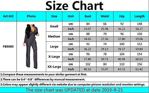 FairBeauty Women's Sexy Sparkly Jumpsuits Clubwear One Piece Deep V Neck Long Sleeve Pants with Belt - Image 6