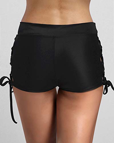 FanShou Women Sporty Tankini Swimsuit Boyshort Swim Bottom Lace Up Board Short (Black, Asia Tag Small/US Size 4-6) - Image 4