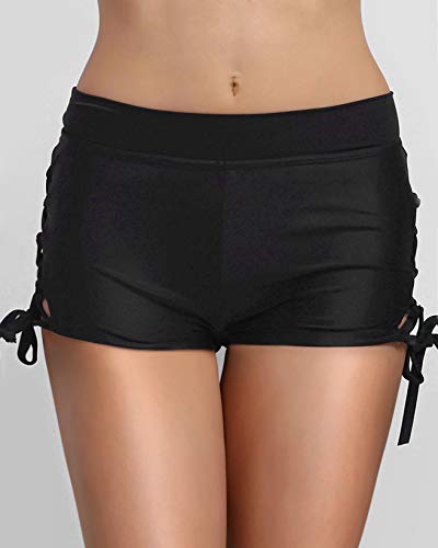 FanShou Women Sporty Tankini Swimsuit Boyshort Swim Bottom Lace Up Board Short (Black, Asia Tag Small/US Size 4-6) - Image 5